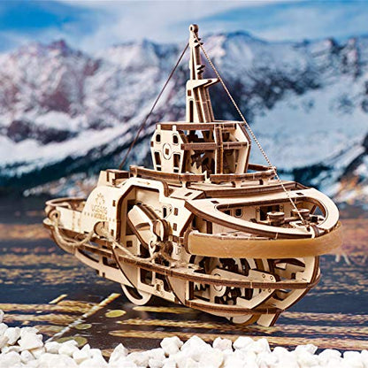 Tugboat Ugears 3D Mechanical Wooden Model for Self Assembling, DIY, Brainteaser