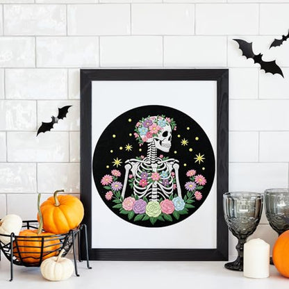 Louise Maelys Halloween Skeleton Floral DIY Embroidery Kit for Beginners - color: Skeleton1