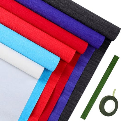 Gersoniel 57 Pcs Crepe Paper DIY Kit for Flower Making, Red and Blue - color: Red and Blue