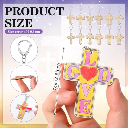 Trnayi 36 Pcs Religious Cross Wood Keychain Color Your Own DIY Craft - style: Religious Cross