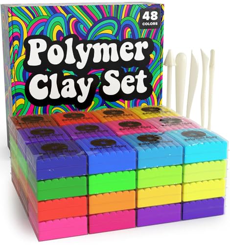 HIPPIE CRAFTER Polymer Clay Kit, 48 Colors Oven Bake Clay, 5 Sculpting Tool