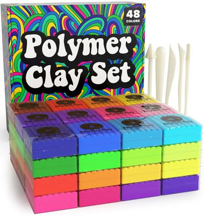 HIPPIE CRAFTER Polymer Clay Kit, 48 Colors Oven Bake Clay, 5 Sculpting Tool