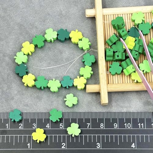 100Pcs St. Patrick's Day Shamrocks Handmade Polymer Clay Beads, Luck Clover Prints Polymer Clay Spacer Beads for Women Jewelry Making DIY Charms Bracelet Necklace Hair Clip Accessories Handmade Craft - color: 4sanyecao