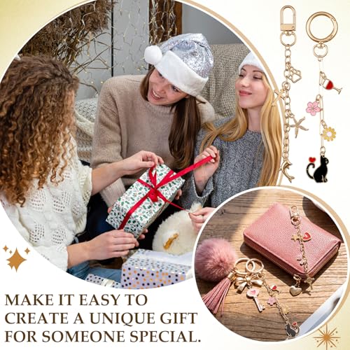 24 Pcs Keychain Making Kit Keychain Charms Making Kit Swivel Hook Lobster Claw Clasps Extender Chain for DIY Craft Lip Gloss Jewelry Keychains Bags Accessories Gift (Gold) - color: Gold