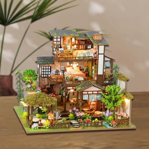 Dollhouse Kit, DIY Miniature House Kit w/LED for Adult, Courtyard