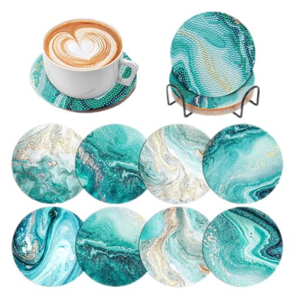 8 Pcs Marble Ocean Shaped Diamond Painting Kits, Diamond Painting Kits with Holder Marble Ocean, Diamond Art Coasters for Beginners Adults - Perfect Art Craft Supplies Gift!… - color: Marble Ocean