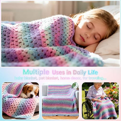Aeelike Crochet Blanket Kit for Beginner, Easy Crochet Kit, Purple Gradient - color: Aurora Purple Gradient