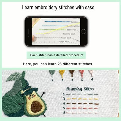 Myfelicity 3 Embroidery kit for Beginners, Beginner Embroidery Kit for Adults. Starter Kits to Learn 28 Different Stitches, Including Fabric with Prints, Threads, Needles, Hoop and Video tutorials… - color: 28 Stitch Kit