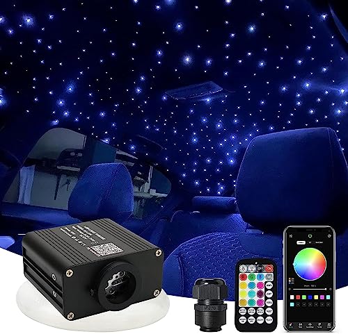 AMKI 16W Starlight Headliner Kit Twinkle+Sound Activated 300pcs 0.03in 9.8ft Cable End Glow Fiber Optic Light APP/Remote Control RGBW Starlight Box for Car Home Star Ceiling Decor - size: 300pcs*0.03in*9.8ft+Regular