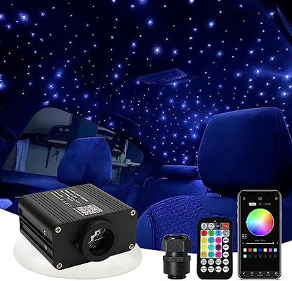 AMKI 16W Starlight Headliner Kit Twinkle+Sound Activated 300pcs 0.03in 9.8ft Cable End Glow Fiber Optic Light APP/Remote Control RGBW Starlight Box for Car Home Star Ceiling Decor - size: 300pcs*0.03in*9.8ft+Regular