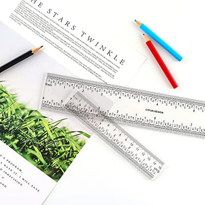 6/12inch Clear Acrylic Ruler 3 Pack Zero-Centering Ruler with Inches & Metric Measuring Tool Square and T-Shape Straight Edge Ruler Paper Cutting Craft Supplies School Supplies for Students,Office - color: 3PCS Clear Acrylic Ruler