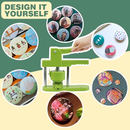 Happizza Button Maker Machine Multiple Sizes, Pin Maker Machine 1+1.25+2.25 inch, Interchangeable Button-Models Badge Button Press Machine with 300 Sets 25+32+58mm Button Maker Supplies&Circle Cutter - size: Green 1+1.25+2.25 inch (300 Sets)