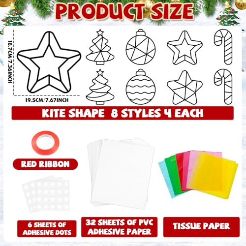 QOUBAI 32 Sets Christmas Theme Suncatchers Craft Kit DIY Window Stained Glass Effect Christmas Theme Paper Crafts Home School Classroom Decoration Kid Birthday Gift Creative Art Project Activity Game - style: Christmas