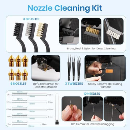 142Pcs 3D Printer Tools Kit with 4-Layer Slotted Case, 3D Printer Accessories - Cordless Rotary Tool, Heat Gun, PTFE Nozzle Anti-Stick, Deburring Tool for Bambu Lab, Flashforge, Ender 3, Anycubic