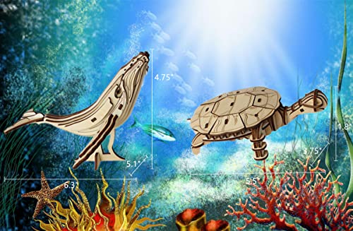 3D Wooden Sea Animal Puzzle, 6 Piece Set Wood Sea Animals Skeleton DIY Assembly Model Kits, Wooden Crafts Brain Teaser Puzzle, STEM Gifts for Adults & Teens Birthday Gifts Xmas - color: Sea Animals