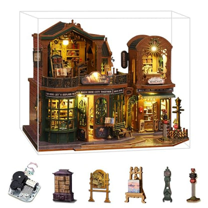 fifijoy DIY Dollhouse Miniature House Kit, Tiny House Kits Mini Doll House Model Building Sets, Wooden Miniature Kits for Adults (Magic Book City) - color: Magic Book City