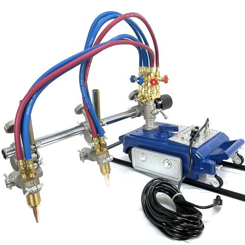 BLUEROCK CG-100 Double Cutting Gas Track Torch, 120V Motorized Steel Cutting & Beveling Machine with 12' Track, Dual Torch Heads, 3/16"-4" Cutting Capacity