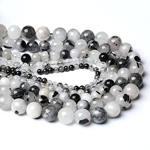 4MM 86PCS Natural Crystal Stone Black Rutile Quartz Gemstone 2A Grade Loose Beads for Jewelry Making DIY Bracelet Necklace Semi Precious Beads 1 Strand - color: Black Rutile Quartz, size: 4mm