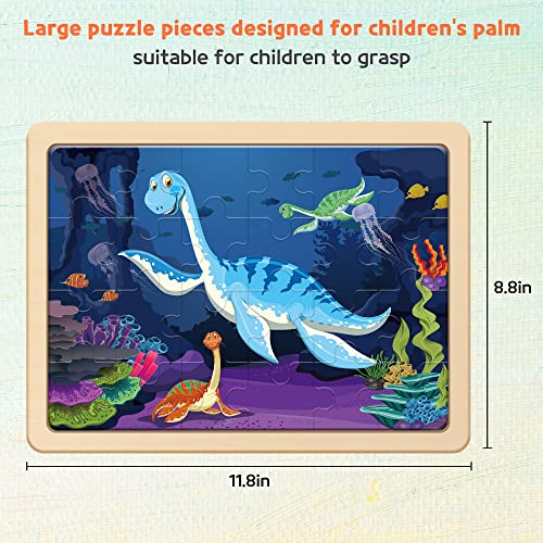 SYNARRY Large Dinosaur Wooden Puzzles for Kids Ages 4-6, 4-in-1 Gift Set - style: Dinosaur