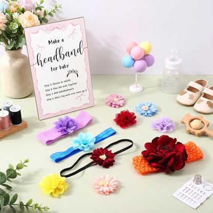 Geosar Baby Shower Games DIY Headband Making Kit Include Wooden Game Sign Elastic Cute Flowers Hairbands Round Fabrics and Tape Makes 30 Headbands for Baby Shower Guest Games(Bow) - style: Bow