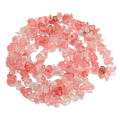 7-8mm Natural Cherry Quartz Gemstone Chips Healing Gravel Bracelets Necklace Kit Irregular Tumble Stone Beads DIY Crafts Design Jewelry Making 32" - color: Cherry Quartz