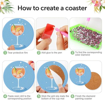 Diamond Art Coasters Kits, 8 Pcs Cocktail Diamond Painting Coasters Kit - color: Cocktail