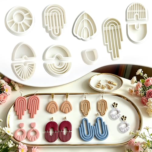 11 Pcs Modern Geometric Polymer Clay Cutters Set - Arch, Fan & Abstract Shape Clay Cutters for Polymer Clay Jewelry Making, Fit Valentine's Day Gift，Gifts for Wife, Friends & Sisters