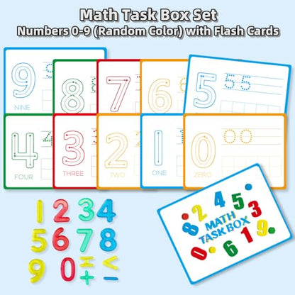 Math Task Boxes Set of 5 Math Manipulatives Themes 230+ Pieces of Number Rods, Base Ten Blocks, Ten Frame Disc Counters, Place Value Blocks, 0-9 Numbers, 3D Shapes, Activity Cards (Numbers) - color: Numbers