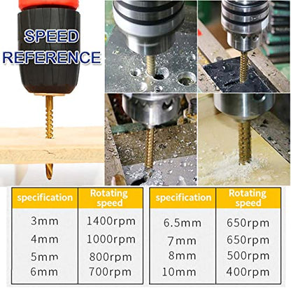 JONMON 8 Pack Titanium Coated HSS Twist Drill Bits - 3-10mm Serrated Drilling Grooving Side Cutting Drill Bit, Woodworking Hole Enlarging Tools for Wood, Plastic, Aluminum, Thin Metal