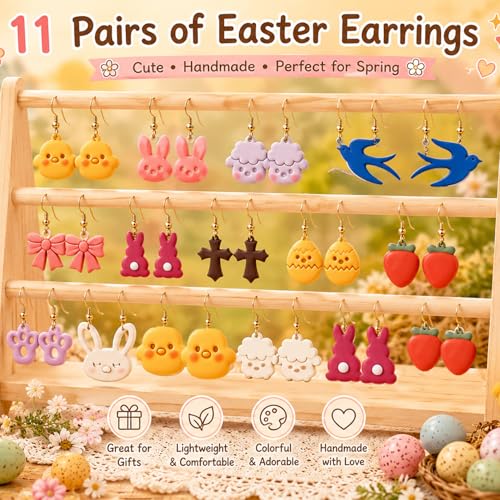 Easter Farm Clay Cutter Set for Polymer Clay Earrings – 11PCS Easter Animal & Spring Shape Cutters for DIY Jewelry Making, Earrings, Charms & Crafts - color: Easter