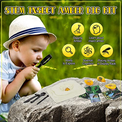 Gemstone Dig Kit (Unique Shape),Great STEM Science Kit for Kids- Excavate Your Own 16 Real Gemstones,Educational DIY Toys,Gem Digging Kit,Archaeology Geology Gifts for Boys & Girls Ages 6+