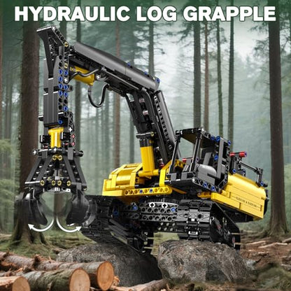 Mould King Crawler Hydraulic Wood Grabber Building Sets, 17077 Engineering Excavator Model Kit, Air Pumps Construction Set, MOC Cool Birthday for Adults/Teens (866Pcs) - style: Engineering 17077