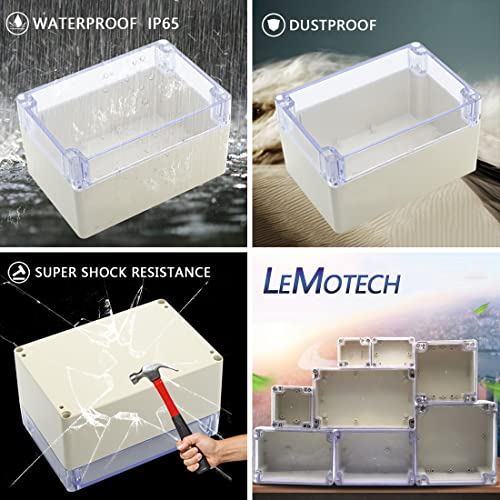 LeMotech ABS Plastic Junction Box Dustproof Waterproof IP65 Electrical Enclosure Box Universal Project Enclosure Grey with PC Transparent Clear Cover 6.3 x 4.3 x 3.5 inch(160 x110 x 90 mm) - size: 6.3"x4.3"x3.5"