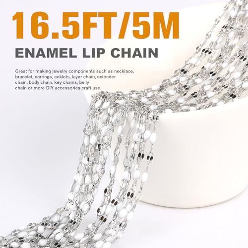 16.5FT Stainless Steel Enamel Chain 2MM Enamel Lip Chain for Jewelry Making - color: Stainless Steel(white)