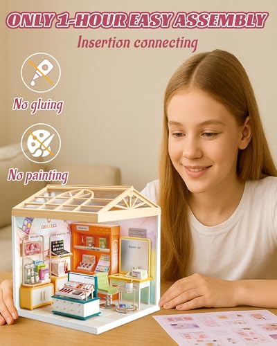 Kisoy DIY Miniature House Kit, Tiny House Kit with Furniture and LED Light, Mini Blocks Model Kit Sets, DIY Crafts/Hobbies Toys for Adults（Beauty Store） - color: Beauty Store
