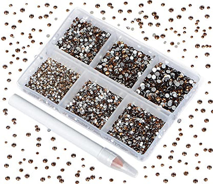 Bymitel 7200 Pieces 6 Mixed Sizes Glue Fix on Glass Rhinestones Round Crystal Gems Flatback for DIY Jewelry Making with one Picking Pen(6-Sizes 7200PCS, Smoked Topaz) - color: Smoked Topaz, size: 6-SIZES 7200PCS