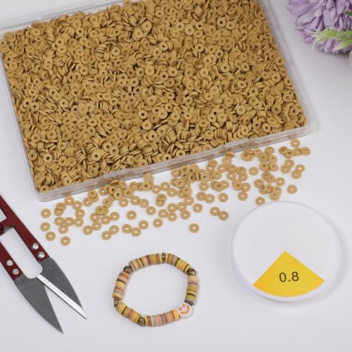 4000pcs Clay Beads - Light Brow, 6mm Heishi Bead Polymer Flat Round Disc Bulk Beads for Jewelry Making,DIY Friendship Bracelet and Necklace Craft - color: Light Brow