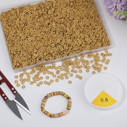 4000pcs Clay Beads - Light Brow, 6mm Heishi Bead Polymer Flat Round Disc Bulk Beads for Jewelry Making,DIY Friendship Bracelet and Necklace Craft - color: Light Brow