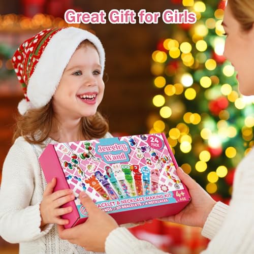 Kids Bracelet Necklace Making Kit, 24 Pack for Ages 4+, Girls Party Favors, Goodie Bag Stuffers, Kids Art Craft Activity