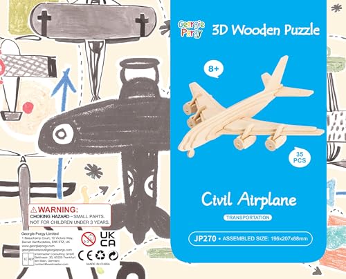 Georgie Porgy 3D Wooden Puzzles for Kids Toys Construction Woodcraft Kits DIY Model Puzzle Kits Birthday Gifts Pack of 2 (Civil Airplane Yacht) - color: Civil Airplane Yacht