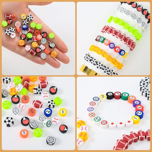 600pcs Sports Polymer Clay Beads Kit Athletic Ball Beads for Jewelry Making - color: 3#Ball