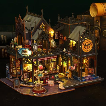 Fifijoy DIY Miniature Dollhouse Kit, Holo Magic City DIY Miniature House kit Wooden Dollhouse Kit, DIY Mini House kit for Adults to Build - color: Holo Magic City