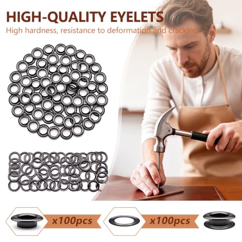SEMINI 100 Sets 10mm Gunmetal Grommet Eyelet Kit for Fabric Leather Crafts - color: Gunmetal,10mm,100Set