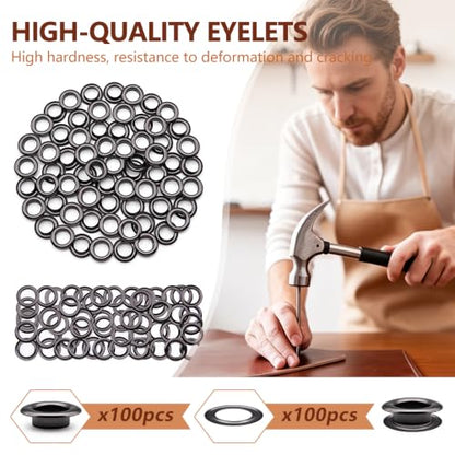 SEMINI 100 Sets 10mm Gunmetal Grommet Eyelet Kit for Fabric Leather Crafts - color: Gunmetal,10mm,100Set