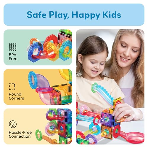 PicassoTiles Magnetic Marble Run Add-On Expansion Pack for Magnet Tile Building Blocks Maze Construction Toy Kit Educational STEM Learning Enhances Creativity Imagination Children Ages 3+ PTG01 - style: Marble Run Add-On Expansion Pack