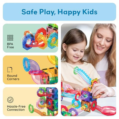 PicassoTiles Magnetic Marble Run Add-On Expansion Pack for Magnet Tile Building Blocks Maze Construction Toy Kit Educational STEM Learning Enhances Creativity Imagination Children Ages 3+ PTG01 - style: Marble Run Add-On Expansion Pack