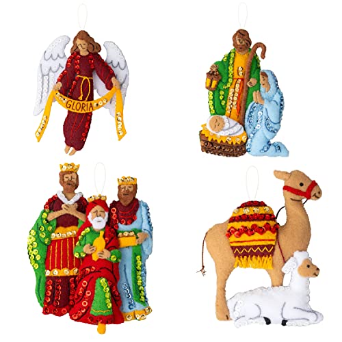 Bucilla Felt Applique 4 Piece Ornament Making Kit, Silent Night, Perfect for DIY Arts and Crafts, 89572E - style: Ornaments
