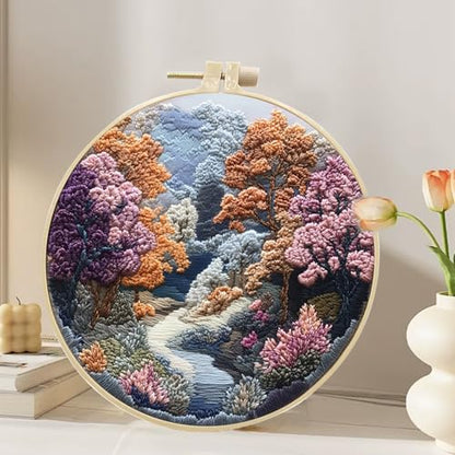 Hzkokon 2 Pack Embroidery Kit for Beginners Adults Cross Stitch Kits Hand Embroidery Kit Includes Stamped Flower Pattern, Hoop, Color Threads,Tools & Follow Instruction - color: Purple