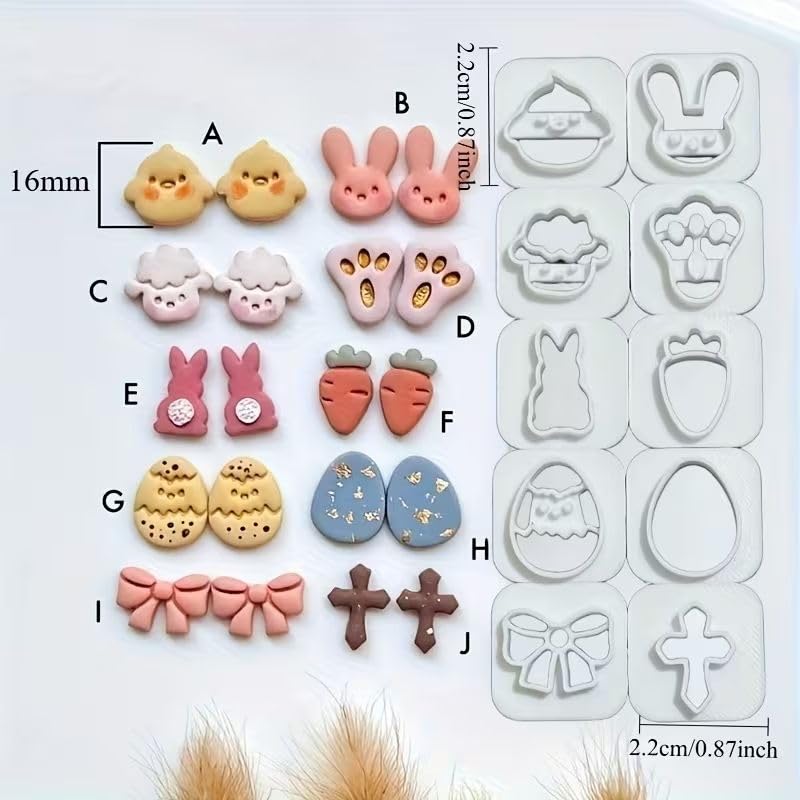 10Pcs Farm Easter Polymer Clay Cutters, - color: Easter
