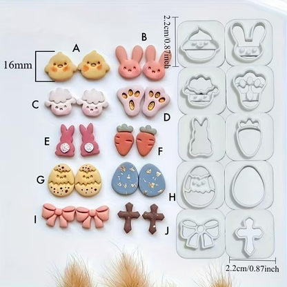 10Pcs Farm Easter Polymer Clay Cutters, - color: Easter